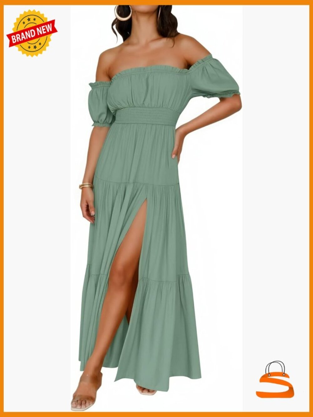Off Shoulder Maxi Dress with Pockets Flowy A Line Side Split